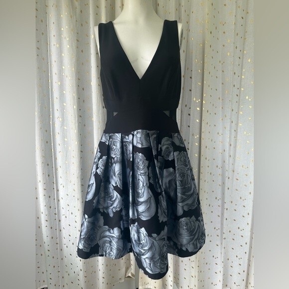 Aqua Exclusive NWT Black Gray Floral Brocade Cocktail Hoco Pageant Dress 8 - Picture 4 of 9
